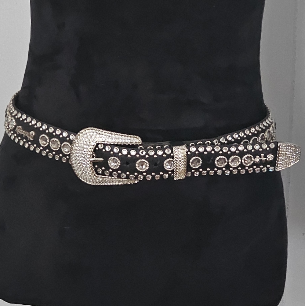 Kippys Black Belt with Silver Jeweled Western Buckle